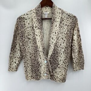 Chico's Silk Blend Cardigan in Cream and Brown Leopard Print